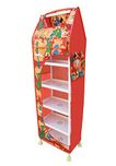 Flipzon Multipurpose 6 Shelve Foldable Almirah(Jungle)/Toy Box, Red