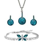 Mahi Rhodium Plated Dreamy Blue Pendant Set and Butterfly Bracelet Combo with Crystal Stones CO1104654R