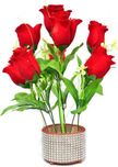 Yash Enterprises Red Rose Bonsai Artificial Plant  with Pot(30 cm, Multicolor)
