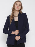 Vaak Navy Front Open Longline Casual Blazer