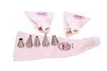 Noor Cake Decoration Icing Bag (Reusable) 25cm with 5 Nozzle, Steel and Cotton ,White, 8 Pc Set