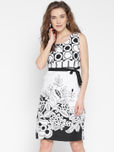U&F Women White & Black Printed A-Line Dress