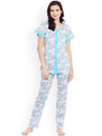 Claura Blue & White Printed Night Suit Cot-11