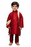 JBN Creation Boys Cotton Silk Kurta Pyjama and Dupatta Set (Maroon_VASBKMA001nPMAnD_7-8 Years)