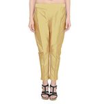 Jenee Ventures Fashionable Cropped Taffeta Pants for Women Golden Beige_L