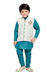 AJ Dezines Kids Kurta Pyjama Waistcoat Set for Boys (661_GREEN_7)