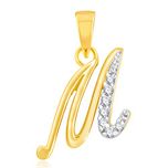 Alphabet Collection Initial Letter M Gold and Rhodium Plated Alloy Pendant for Men & Women made with Cubic Zirconia - P1107G [VKP1107G]