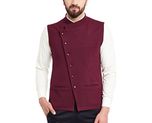 Hypernation Maroon Color Side Button Waistcoat For Men