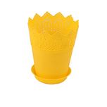Malhotra Plastic Cosmos Pot with Bottom Tray Set (Yellow, Pack of 4)
