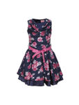CUTECUMBER Girls Navy Blue Floral Print Fit and Flare Dress
