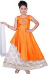 Saarah Girls Lehenga Choli Ethnic Wear Self Design Lehenga, Choli and Dupatta Set(Orange, Pack of 1)