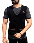 Seven Rocks Partywear Waistcoat with Leather Detailing for Men (L-WC01-BL)