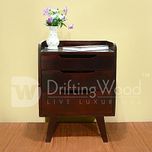 Driftingwood Bed Side Table With Three Drawers In Rosewood Finish