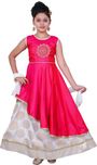 Saarah Girls Lehenga Choli Ethnic Wear Self Design Lehenga, Choli and Dupatta Set(Pink, Pack of 1)