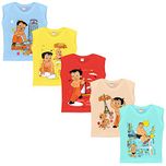 Chhota Bheem Luke and Lilly Printed Round Neck Cotton Sleeveless T-Shirt for Baby Boys Pack of 5
