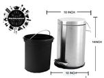 King International Stainless Steel Plain Pedal Dustbin With Plastic Bucket(11 L, 10' X 15')(Silver)