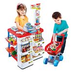 Babytintin Supermarket Play Set With Toy Shopping Cart, Toy Cash Register, Checkout Counter, Working Scanner, Play Money, Play Food for Baby Pretend Play