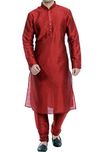 VASTRAMAY Men Cotton Silk Kurta and Pyjama Set (Maroon_VASMKMA001nPMA_38)