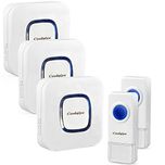 Coolqiya Wireless Doorbell with 2 Remote Button and 3 Plugin Receiver, No Batteries Required for Receiver over 50 Chimes, White