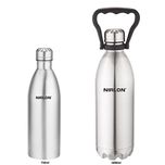 Nirlon Stainless Steel Water Bottle Set, 2-Pieces, Silver (BOTTLE750+BOTTLE1800)