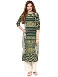 Jaipur Kurti Cotton Complete Set of Green Kurta and Off white Rayon Palazzo(JKPLZ2672_Green_Large)