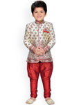Aj DEZInES Boys Cream-Coloured & Maroon Printed Sherwani