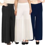 Pixie Stylish Casual Wear Pant Palazzo Combo (Pack of 3) Black, White and Navy Blue - Free Size