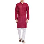 Mens Embroidered Cutwork Cotton Kurta Machine Embroidery, Wine Chest Size: 36 Inch