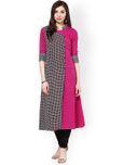 La Firangi Pink & Black Printed Polyester Crepe Kurta