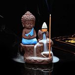 Meditating Monk Child Buddha Smoke Backflow Cone Decorative Incense Holder (7 cm x 7 cm x 12, Blue)