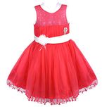 Wish Karo Girls Party Wear Frock Dress (fr1014t-3-4 Yrs_Tomato Red_3-4 Years)