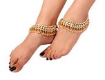 Sanjog Traditional Golden Anklet for Women/Girls for Traditional Wedding/Party -Pack of 2