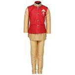 AJ Dezines Kids Kurta Pyjama Waistcoat Set for Boys (674_RED_8)