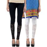 Patch leggings,combo pack of two(black,White) colour half net lace ankle length legging;leggings(Good Quality,Original Product)