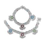 DzineTrendz Silver Plated Ghungroo Adorned, Colourful CZ Studded, Bold and Heavy Payal Pajeb Anklet Women Stylish