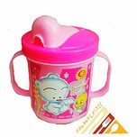 Pawan Plastic Cute stylish touch me baby Bpa free Unbreakable pink baby /infant pp water/juice training gravity sipper cup with handles & dust free cover lid