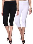 Trasa Capri for Womens and Girls Cotton Lycra 3/4th Length Stretchable Capri - Black and White, XXX-Large - Brand Outlet