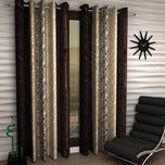 Home Sizzler Abstract 2 Piece Eyelet Polyester Long Door Curtain Set - 9ft, Brown