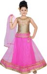 Saarah Girls Lehenga Choli Ethnic Wear Self Design Lehenga, Choli and Dupatta Set(Pink, Pack of 1)