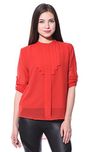 Pleated poly georgette red top