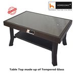 Rogue Coffee Table with Tempered Glass (Carving Design, Weather Brown color) By Homegenic