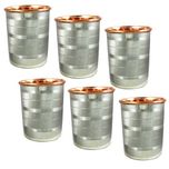 Water Drinking Glasses Set of 6 Copper and Stainless Steel Indian Drinkware, Capacity 350 ML