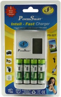 Power Smart 1 Hour fast battery charger having USB output (with 4 AA batteries) (2800mAh Capacity)