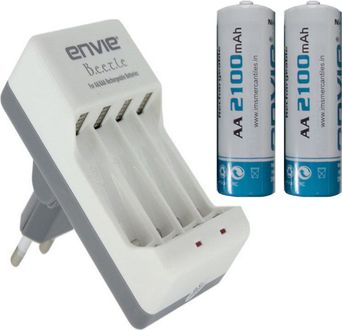 Envie Beetle ECR-20 Charger (with 2 x AA 2100mAh Ni-Mh Rechargeable Batteries)