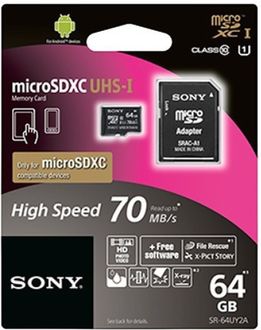 Sony 64GB MicroSDXC Class 10 UHS-I (70MB/s) Memory Card (With Adapter)