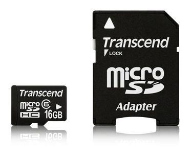 Transcend 16GB MicroSDHC Class 6 Memory Card(With Adapter)
