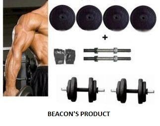 Beacon International Adjustable Dumbbell Set 8 Kg (Rubber Weight Plates, Dumbbell Rods, Gym Gloves)