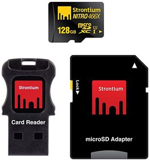 Strontium Nitro 466x 128GB MicroSDXC Class 10 (70MB/s) UHS-1 Memory Card (With USB Card Reader & SD Adapter)