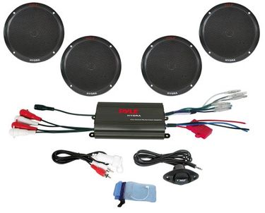 Pyle PLMRKT4B 4 Ch Waterproof Micro Marine Amplifier and 6.5-Inch Speaker System