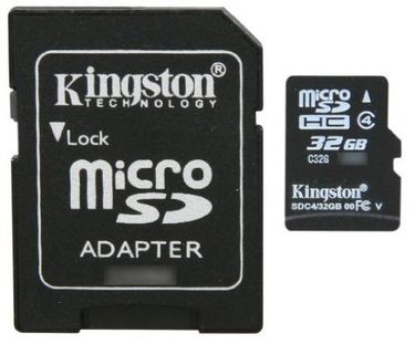 Kingston 32GB MicroSDHC Class 4 Memory Card (With Adapter)